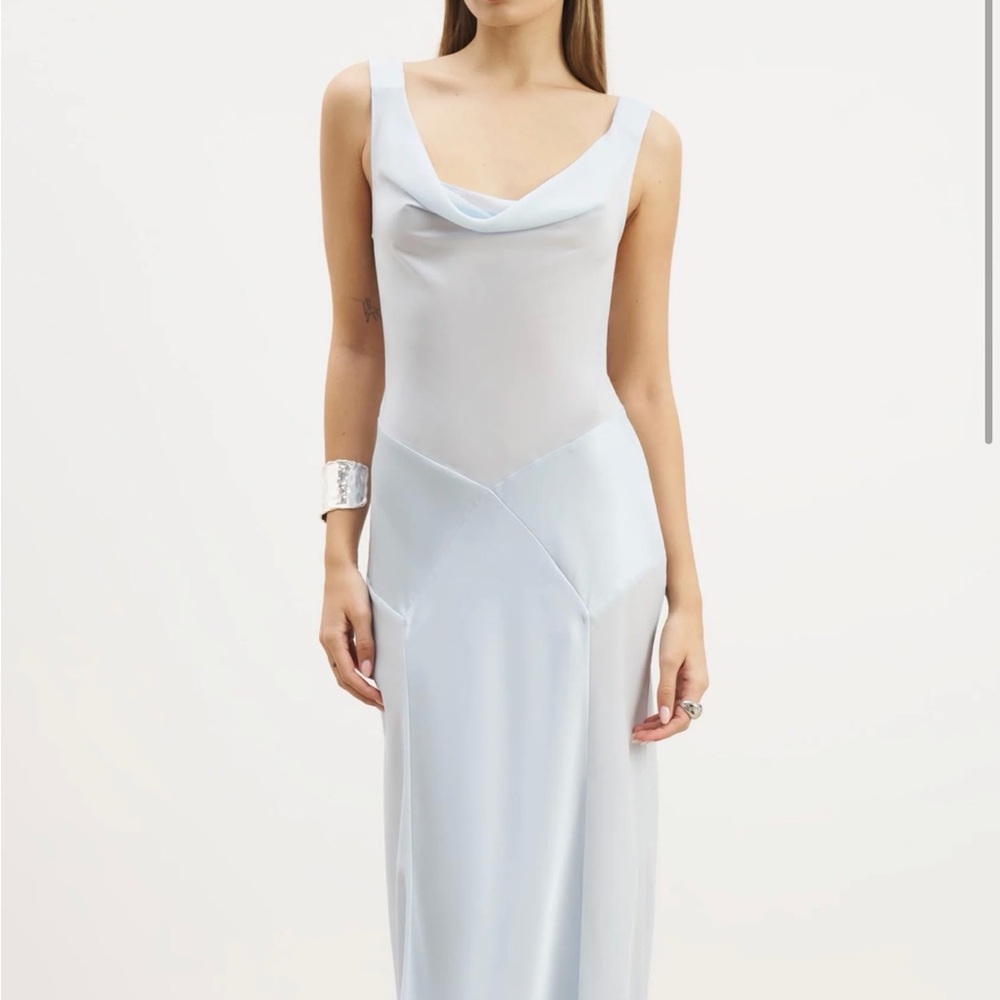 SHEER Light Blue Cowl Neck Maxi Dress